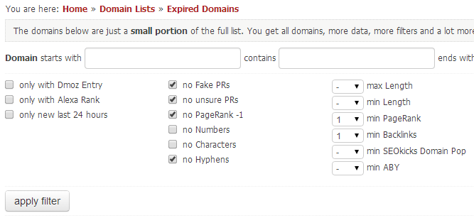 Expired Domain Names Screenshot