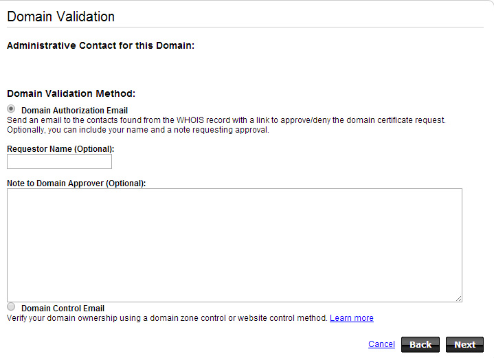 SSL Domain Validation Step