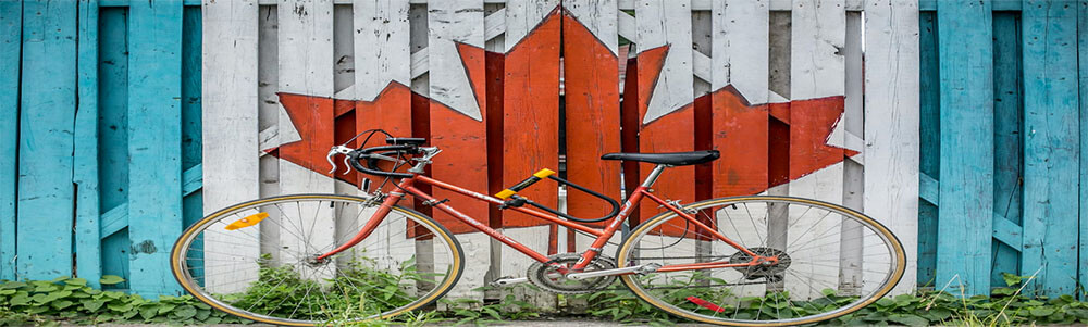 canada flag bike wood fence